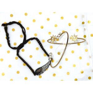Gold-Plated Angel Wing Bracelet & Open Sunburst Bangles Set For Women Jewelry